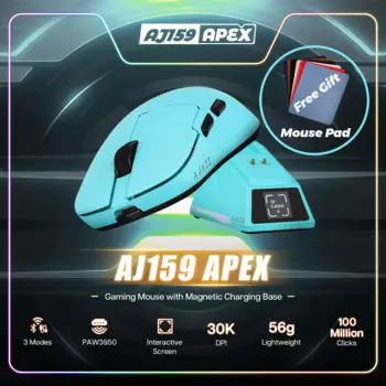 Беспроводная мышь AJAZZ AJ159 APEX PAW3950 Sensor 2,4G/BT/USB-C Оптическая игровая мышь 56 г Легкая с магнитной зарядной базой 8K