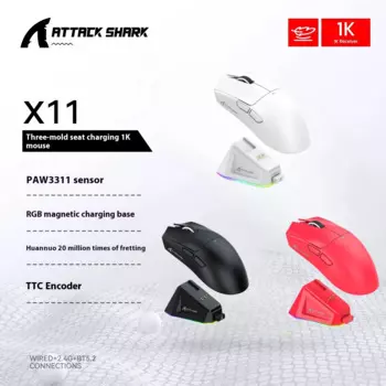 Беспроводная мышь Attack Shark X11, 3 режима, 2,4 г, Bluetooth, сенсорная магнитная зарядная док-станция, сверхлегкая игровая мышь для макросов, подарок