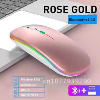 Беспроводная мышь со светодиодной подсветкой, USB перезаряжаемая Bluetooth совместимая Бесшумная игровая мышь RGB для Ipad, ноутбука, ПК, геймера