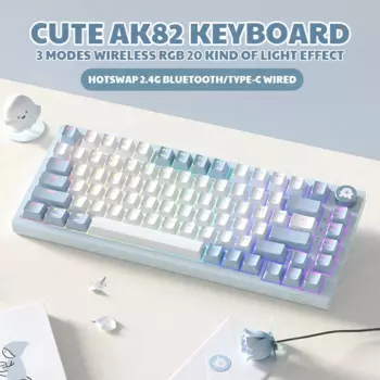Беспроводная Проводная Механическая клавиатура AK82, 2,4 ГГц, Bluetooth, три режима, цветная подсветка, горячая замена, прокладка, конструкция, Игровая клавиатура