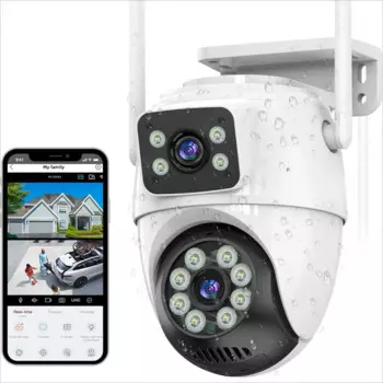 Беспроводная внешняя камера для домашней безопасности, обзор на 360 °, автоматическое отслеживание, обнаружение человека, цветное ночное видение, Wi-Fi 2,4 ГГц