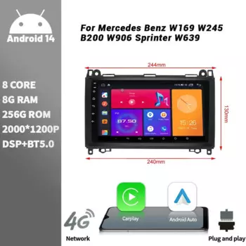 Беспроводной автомобильный радиоприемник с сенсорным экраном CarPlay для Mercedes Benz W169 W245 B200 W906 Sprinter W639 Мультимедийный плеер Android Bluetooth