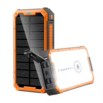 Беспроводной солнечной энергии Банк зарядки внешний аккумулятор для Xiaomi iPhone 15 Samsung Powerbank с Кемпинг свет 36800mAh