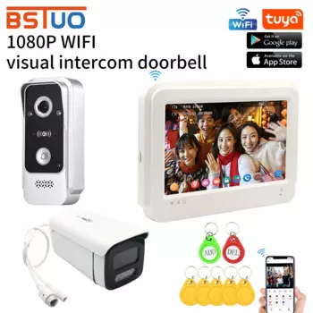 Беспроводной видеодомофон TUYA 1080P, 7 дюймов, с цветным сенсорным экраном, Wi-Fi