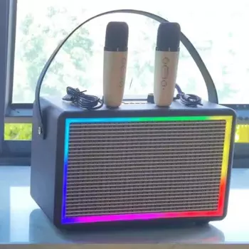 Беспроводные колонки для караоке H8 Retro BT5.0, портативная Bluetooth колонка с двумя беспроводными микрофонами для воспроизведения музыки на открытом воздухе