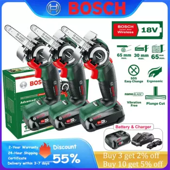 Бесщеточная цепная пила, литий - ионная беспроводная пила BOSCH 18V, двигатель 7000 rpm, 65 - мм нанолезвие, садовая обрезка бензопила, мини - пила