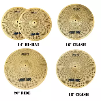 Бесшумная Золотая деталь, аксессуары для тренировок «Hi-Hat» 14 дюймов + поломка 16 дюймов + поломка 18 дюймов + 20 дюймов