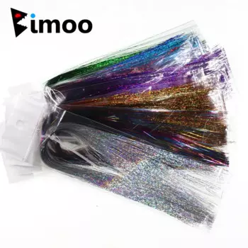 Bimoo 50 упаковок Flashabou голографическая мишень вспышка Minniw Щука соленая стальная головка Стример Летать связывая Материал 0,35 мм серебро золото
