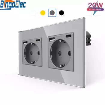 Bingoelec Одиночная розетка европейского стандарта с интерфейсами USB Type-c 3.1A двойная розетка питания USB тройные электрические розетки стеклянная панель