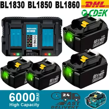 BL1850 18V 6.0Ah Сменный аккумулятор + зарядное устройство 6A 9A 7,2V ~ 18V для Makita BL1815 BL1830 BL1840 BL1850 LXT400 DC18RA DC18RC