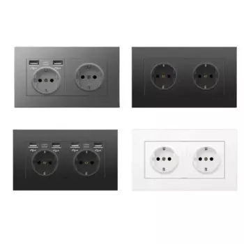 Черная двойная розетка Depo Guye 16А с USB