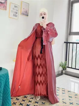 Блестящее женское кимоно Рамадан Eid Djellaba Abaya Дубай блестящее с пышными рукавами блестящее женское кимоно большого размера мусульманское абайя s WY937