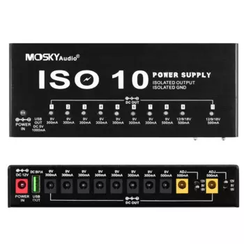 Блок питания для гитары Mosky, 10 изолированных ISO-10 станций, источник питания постоянного тока, 5 В, USB-порт, выход для педали эффектов 9 В, 12 В, 18 в