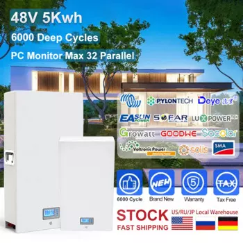 Блок питания Powerwall для ПК, 48 В, 6000 А · ч, 51,2 циклов, 5120Wh, макс. 32 параллельных аккумулятора LiFePO4, встроенный 16S, в, а BMS, без НАЛОГА