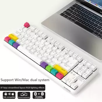 Bluetooth, Двухрежимная механическая клавиатура, 87 клавиш, RGB, для офисных игр, планшетов, ipad, настольных компьютеров