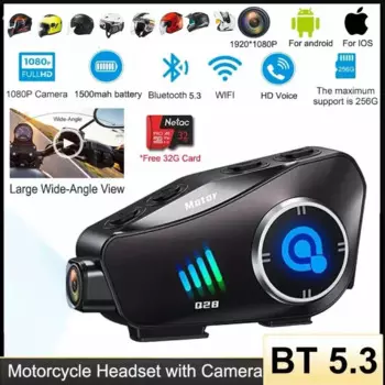 Bluetooth-гарнитура для мотоциклетного шлема, 1080P, с беспроводной камерой