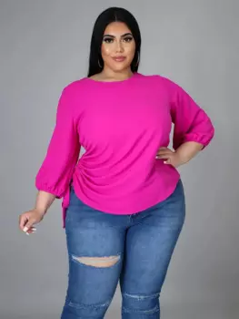Блузка женская с круглым вырезом и рукавом до локтя, 4XL, 5XL
