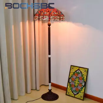 BOCHSBC Тиффани садовый стиль стекло 20 дюймов напольная лампа Декор Гостиная Столовая Спальня Стрекоза нефрит подарок штатив лампа