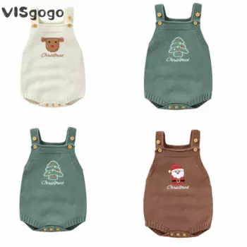 Боди для новорожденных VISgogo, Рождественская Одежда для маленьких мальчиков и девочек, вязаные комбинезоны без рукавов с вышивкой лося и Санта-Клауса, одежда для Рождества