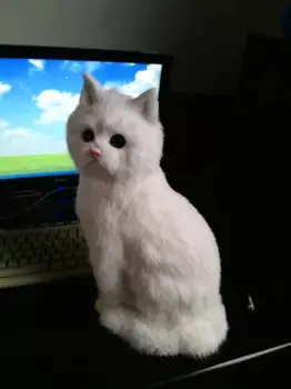 Большая Сидящая Модель белого кота, пластиковая и меховая милая кукла-Кот, подарок 35x15 см a180