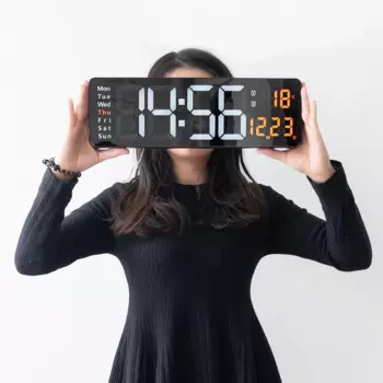 Большие светодиодные цифровые настенные часы 13/16 дюймов, настенный пульт дистанционного управления, температура, дата, неделя, дисплей, таймер, двойной будильник