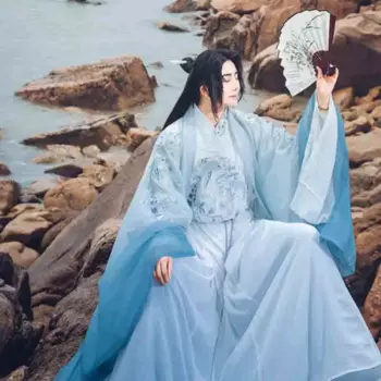 Большой размер 4XL Hanfu, мужской китайский традиционный костюм Hanfu с вышивкой, мужской карнавальный костюм, нарядное платье, синий градиент Hanfu для мужчин 4XL