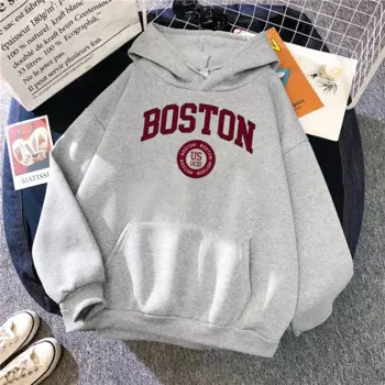 Boston City Us Основанная в 1630 году Толстовка женские теплые удобные пуловеры Модная Повседневная Женская Базовая Универсальная толстовка с капюшоном