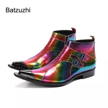 Ботильоны Batzuzhi остроконечный металлический носок мужские кожаные, новый дизайн, цветные ботинки для вечерние НКИ, свадьбы