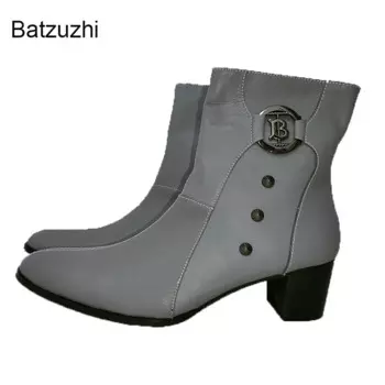 Ботинки Batzuzhi мужские из натуральной кожи, высокий каблук 7 см, черные/красные рыцарские сапоги для вечерние ринки/свадьбы! Большие размеры 38–46