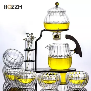 BOZZH креативная модель фонаря, стеклянный чайник, современное украшение, чайник кунг-фу, посуда для напитков, прозрачный стеклянный чайный сервиз, 6 чашек для напитков