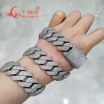 Браслет 20-25 мм, серебро 925 пробы, три ряда, кубинское звено, Iced Out, хип-хоп, белая цепочка из моиссанита, ювелирные изделия для женщин и мужчин, подарки