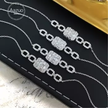Браслет Aazuo из настоящего белого золота 18 карат с натуральными бриллиантами 0,5 карата, квадратный браслет для женщин, высококлассный Модный свадебный помолвочный женский браслет, Au750