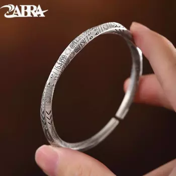 Браслет-кольцо ZABRA S999 из серебра 925 пробы, незамкнутый серебряный браслет в стиле ретро Мори для мужчин и женщин