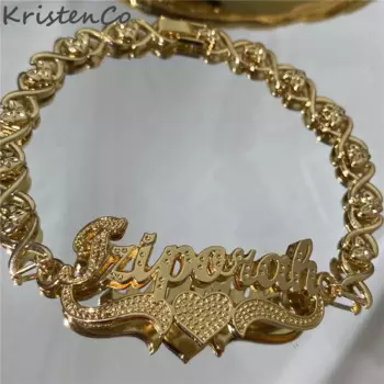 Браслет с именем на заказ от KristenCo, браслет с именем XOXO, позолоченный именной знак, персонализированный браслет из нержавеющей стали