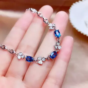 Браслет женский из серебра 925 пробы, с голубым сапфиром