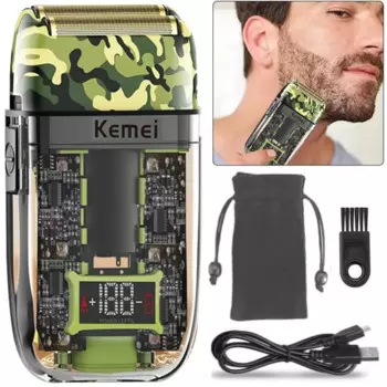 Бритва для бороды Kemei, бритвенный станок для бритья ЛЫСЫХ, мощный прозрачный Камуфляжный зеленый триммер для тела