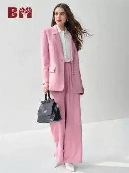 BRLMALL-2PCS Элегантный женский костюм с зубцами, очаровательный розовый женский костюм, формальный женский офисный костюм для учителя на свадьбу