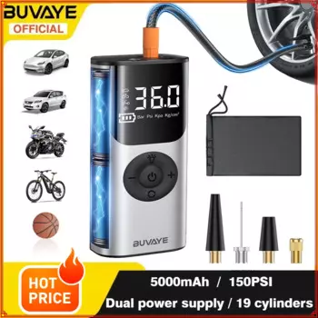 BUVAYE 150PSI умный воздушный насос 5000 мАч для мотоциклов мини-накачиватель шин двойной источник питания цифровой и предустановленный давление накачивания
