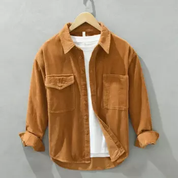 Camisas Para Hombre 2023 Чистый хлопок Вельветовая рубашка японская винтажная однотонная Повседневная рубашка с длинными рукавами для мужчин