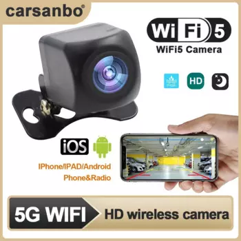Камера ночного видения Carsanbo HD WIFI5, автомобильная беспроводная водонепроницаемая Wi-Fi камера заднего вида 5 В, USB/12 В, Поддержка Android, IOS и радио