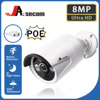 Цельнометаллическая пулевидная камера Jaxcam, 4K, 8 МП, уличная IP-камера с POE, запись звука, ИК-камера ночного видения, видеокамера видеонаблюдения, IP-камера
