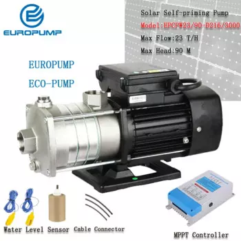 Центробежный насос EUROPUMP на солнечной батарее 3 кВт, саморегулирующийся насос на солнечной батарее, постоянный ток 192 в, Макс 23 т/ч, подъем 90 м, модель насоса-бустера (EPCPW23/90-D216/3000)