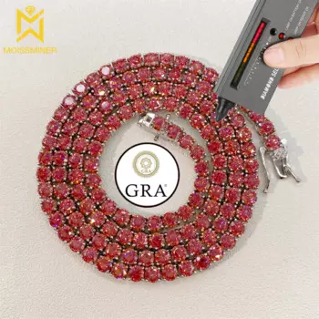 Цепь из серебра 925 пробы с блестящим красным муассанитом, 3-4 мм