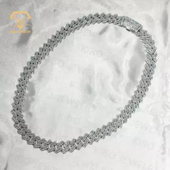 Цепочка из серебра 925 пробы с кубинским муассанитом, 15 мм