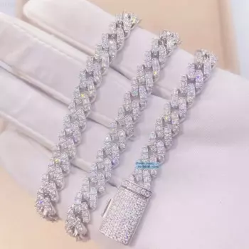 Цепочка из серебра 925 пробы с муассанитом, ширина 8 мм