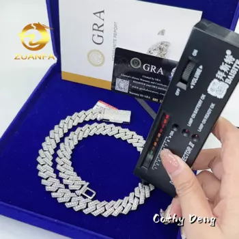 Цепочка кубинская из серебра 925 пробы с муассанитом, 15 мм