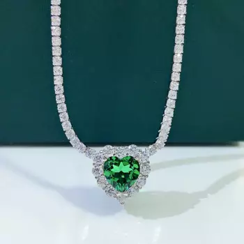 Цепочка с подвеской из серебра 925 пробы с изумрудом, 8 х8 мм