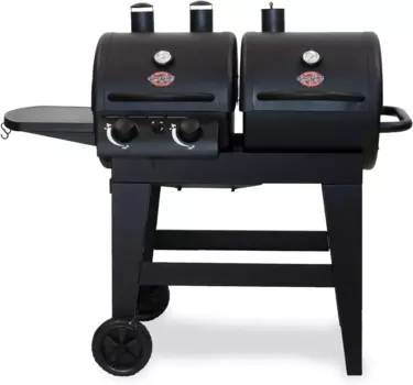 Char-Griller ® Комбинированный гриль и курильщик с двумя конфорками, 2 конфорками, 24 000 БТЕ, пропановый газ и уголь, с углом приготовления пищи на 870 градусов