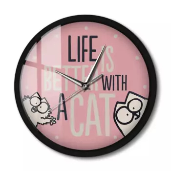 Часы с металлической рамой Life Is Better With A Cat, бесшумные современные настенные часы с изображением кота для влюбленных, для новоселья, комнаты для девушек