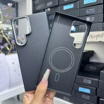 Чехол Magsafe из натурального углеродного волокна Арамид для Samsung Galaxy S24, ультратонкий магнитный беспроводной металлический кольцевой чехол для камеры
